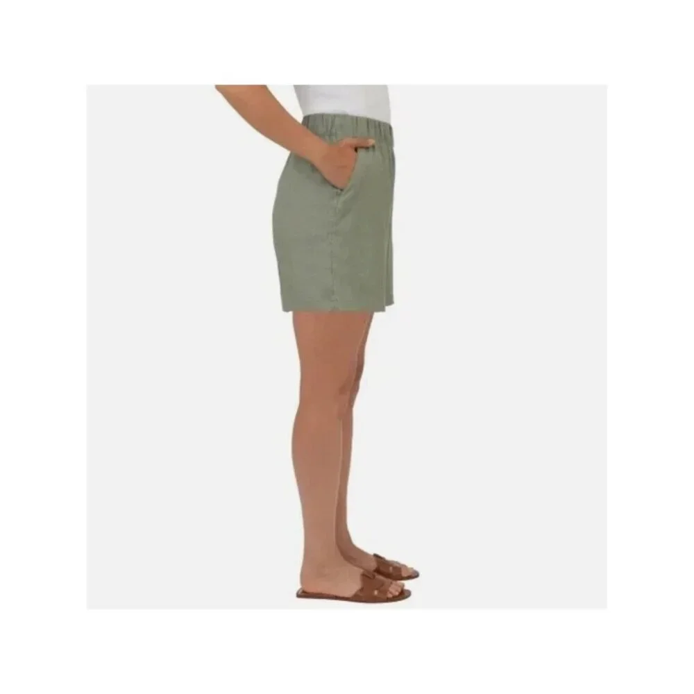 NWOT Blanknyc Women's M Green Linen-Blend Elastic Waist Shorts C0465